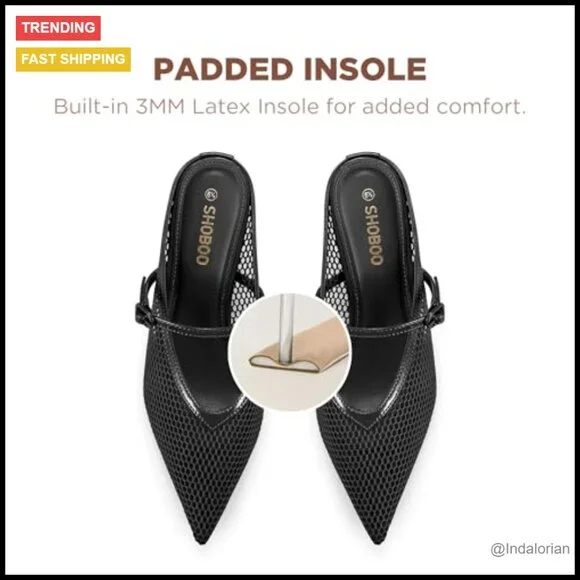 Mesh Kitten Heels with Adjustable Strap Slip On Pumps - Picture 4 of 7